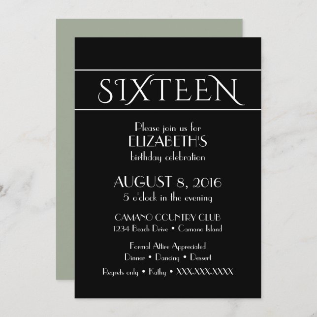 16'e Invitation anniversaire (Devant / Derrière)