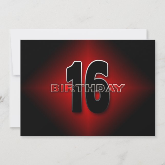 16ème anniversaire INVITATION - Moderne, Rouge/Noi (Devant)
