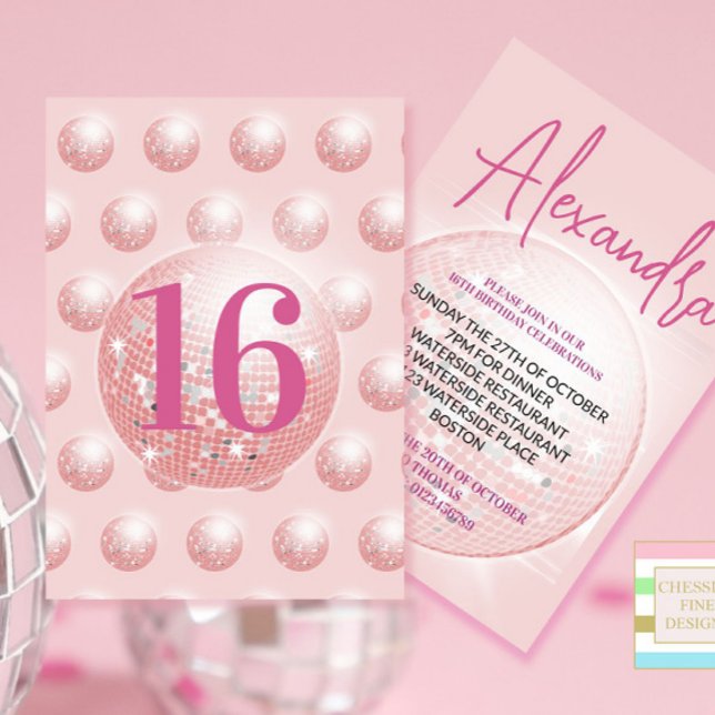16ème Boule Disco Moderne rose Invitation Annivers (Créateur téléchargé)