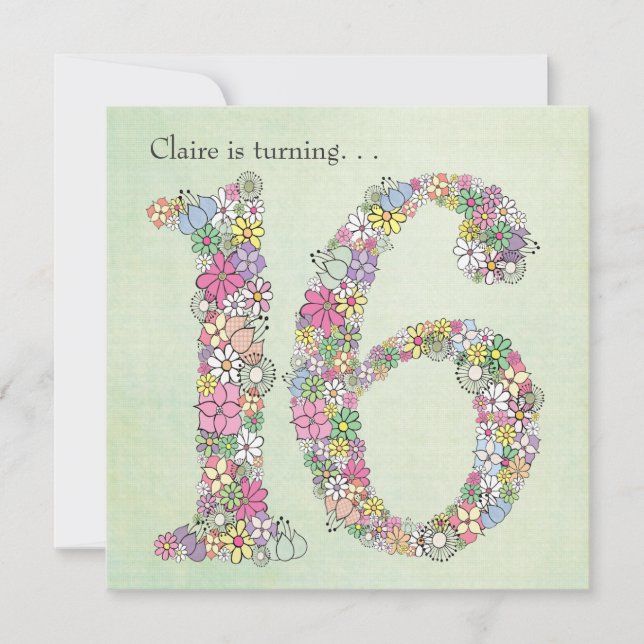 16ème invitation de coutume de fête d'anniversaire (Devant)