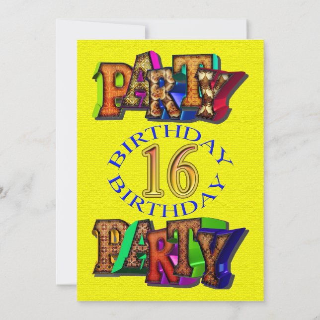 16ème invitation de fête d'anniversaire (Devant)