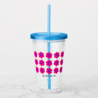16oz Acrylic Tumbler with Straw and Floral Pattern Acryltrinkbecher