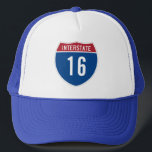 16th Birthday Interstate Sign Truckerkappe<br><div class="desc">A customizable interstate road sign for a milestone birthday for a 16 year old excited about getting their driver's license.</div>