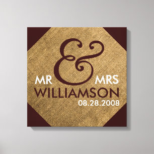16x16 Burlap Wrapped Canvas Wedding Date Art Leinwanddruck