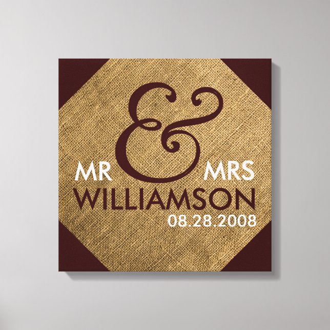 16x16 Burlap Wrapped Canvas Wedding Date Art Leinwanddruck (Vorderseite)