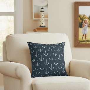 16x16 Nautical Anchors Navy Blue Throw Kissen