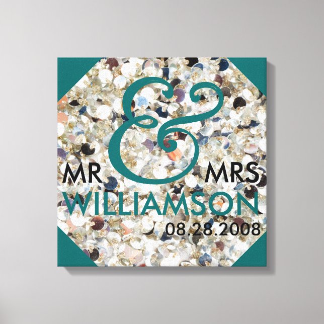 16x16 Wrapped Canvas Wedding Date Nachname Art Leinwanddruck (Vorderseite)