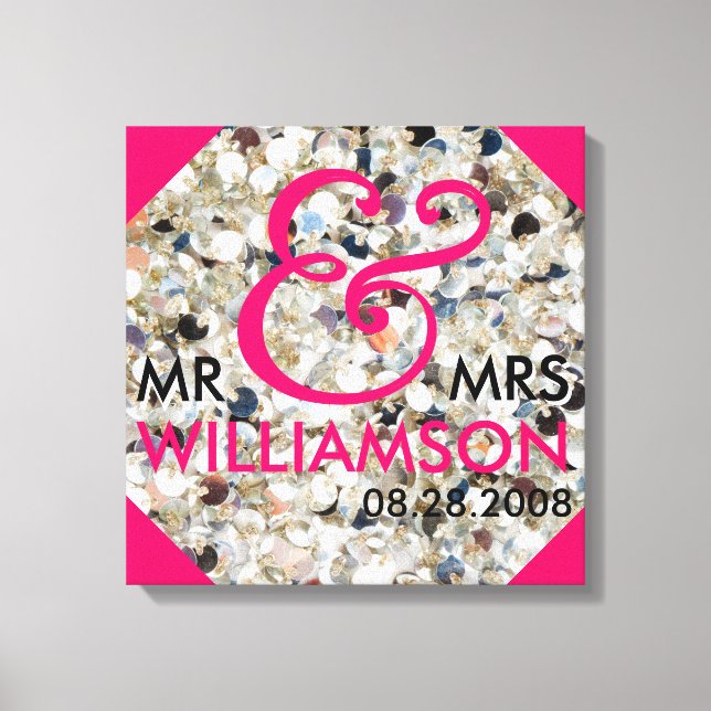 16x16 Wrapped Canvas Wedding Date Nachname Art Leinwanddruck (Vorderseite)