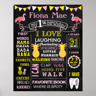16x20" Flamingo Ananas Geburtstagsschild Poster