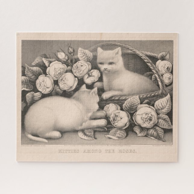 16x20 Kätzchen unter den Rose - Currier & Ives Cat (Horizontal)