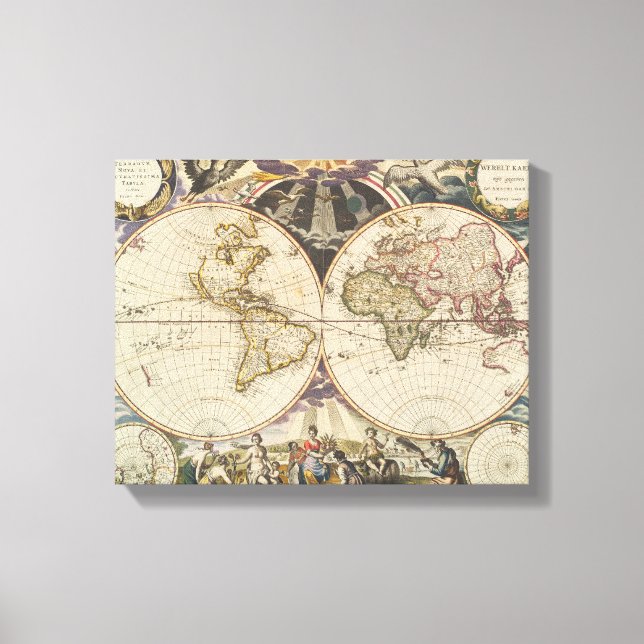 1702 Eine neue Weltkarte Leinwanddruck (Vorderseite)