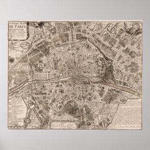 1705 Karte von Paris, Frankreich Poster
