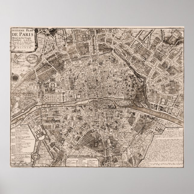 1705 Karte von Paris, Frankreich Poster (Vorne)