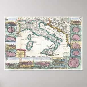 1706 de la Feuille Karte Italiens Poster