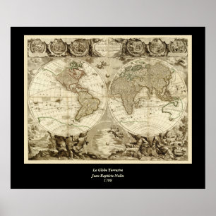 1708 Weltkarte von Jean Baptiste Nolin Poster