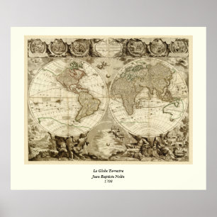 1708 Weltkarte von Jean Baptiste Nolin Poster