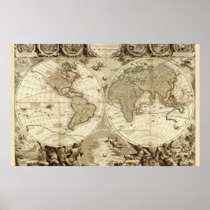1708 Weltkarte von Jean Baptiste Nolin Poster