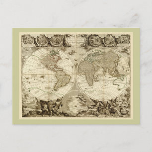 1708 Weltkarte von Jean Baptiste Nolin Postkarte