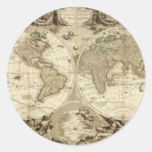 1708 Weltkarte von Jean Baptiste Nolin Runder Aufkleber