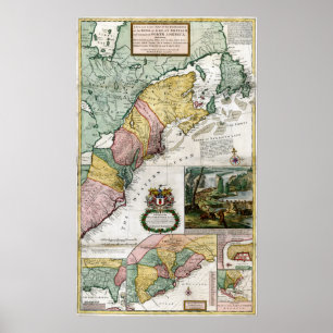 1715 Karte der britischen Kolonien in Amerika Poster