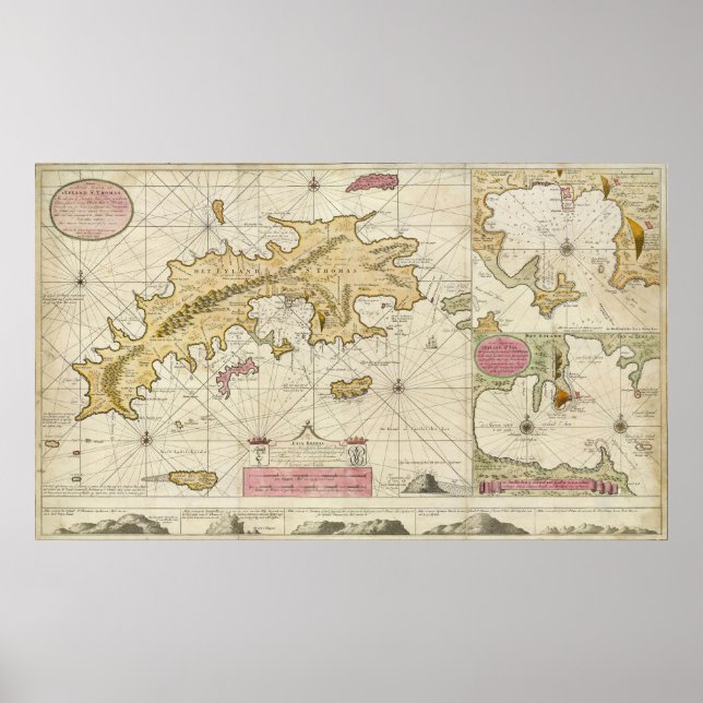 1719 St. Thomas Jungfrau Islands map van Keulen Poster (Vorne)