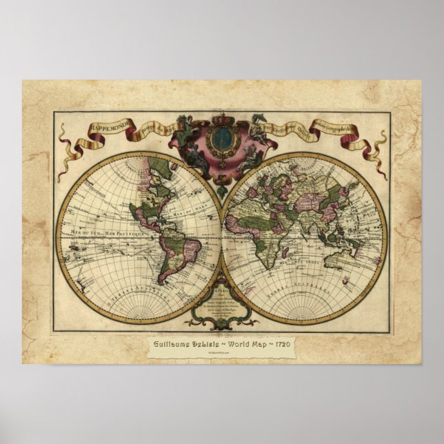 "1720 Guillaume DeLisle" Olde Worlde Map Poster (Devant)
