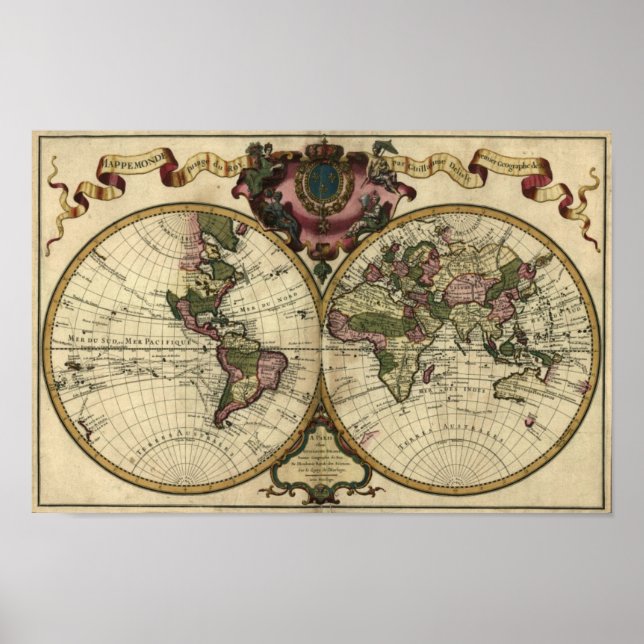 "1720 Guillaume deLisle" Poster de la Carte du Mon (Devant)