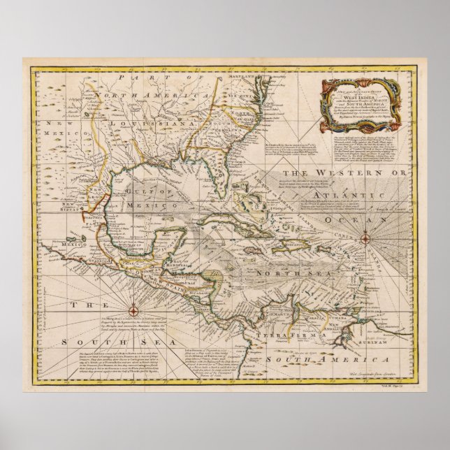 1720 Karte der Westindischen Inseln von Emanuel Bo Poster (Vorne)