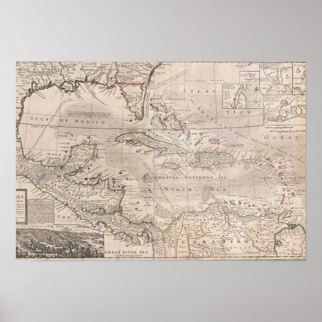 1732 English Chart of the Caribbean LARGE Poster (Vorne)