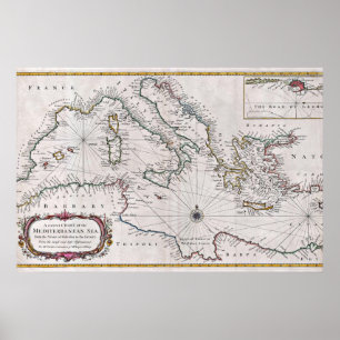 1745 Seale Karte oder Chart des Mittelmeers Poster