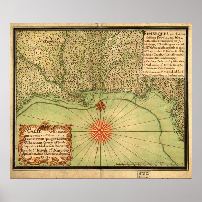 1747 Karte des Louisiana Gebiets und der Golfküste Poster (Vorne)