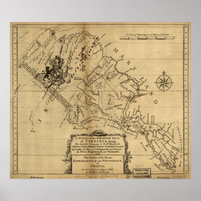 1747 Karte des nördlichen Necks von Virginia Poster (Vorne)