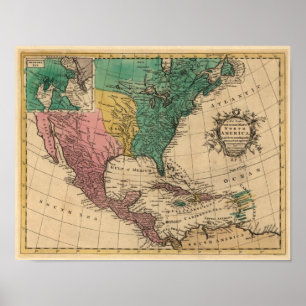 1763 Nordamerika Karte Poster