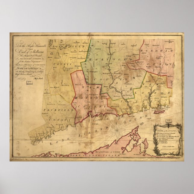 1766 Karte der Kolonie Connecticut Poster (Vorne)