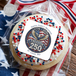 1776-2026 Freedom 250 Jubiläumsfeier-Etiketten Quadratischer Aufkleber