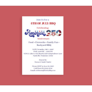 1776–2026 Patriotische 4.-Juli-BBQ-Party Einladung