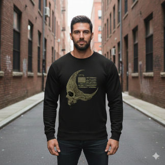 1776 American Flag Skull Crescent Moon T-Shirt Sweatshirt