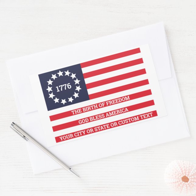 1776 Flag Fakultativer Text American Betsy Ross Rechteckiger Aufkleber (Umschlag)