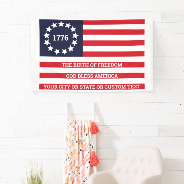 1776 Flag Optionaler Text Patriotic Betsy Ross Banner (Insitu)