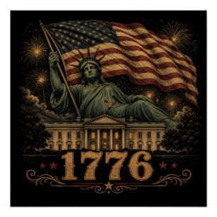 1776 Patriotische amerikanische Flagge Statue der Poster