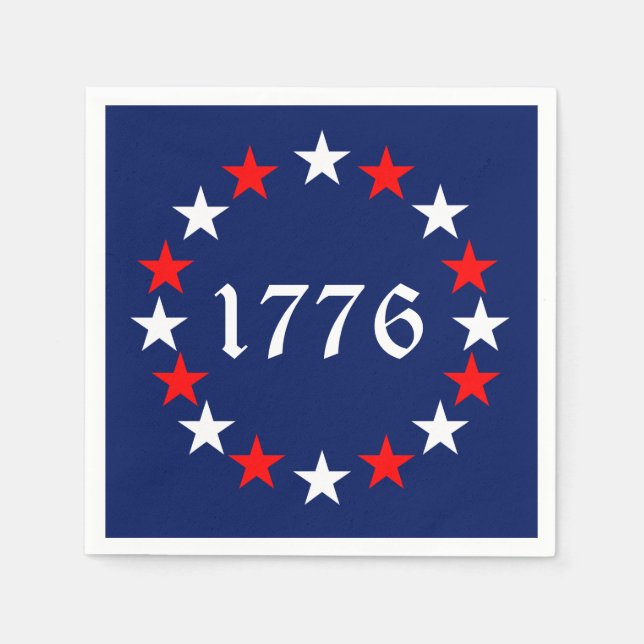 1776 Schwarz-Weiß-Blausterne-Sterne patriotisch lu Serviette (Vorderseite)