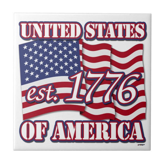 1776 USA mit der Flagge der USA Fliese (Vorderseite)