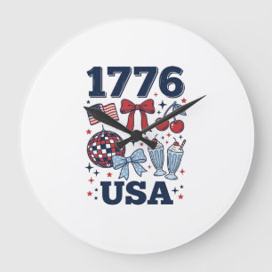1776 USA Patriotisches Coquette Vektor Design_1 Große Wanduhr