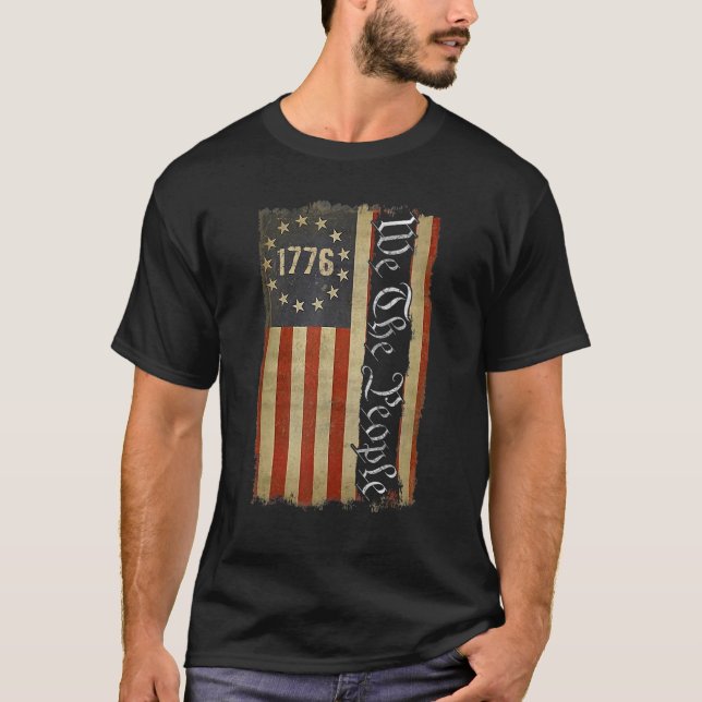 1776 Wir, die Leute Betsy Ross 4. Juli Amerikaner T-Shirt (Vorderseite)