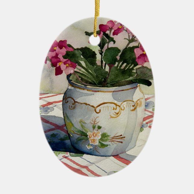 1790 afrikanische Violetten in Blue Pot Keramikornament (Vorne)