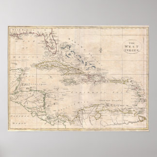 1799 Englische Karte der Karibik LARGE Poster