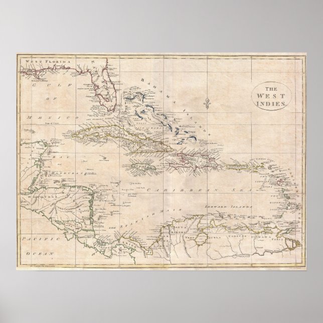 1799 Englische Karte der Karibik LARGE Poster (Vorne)