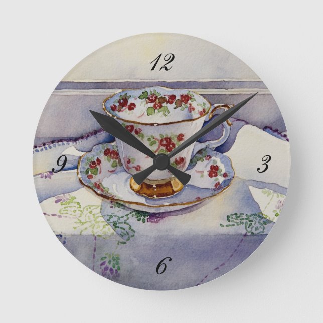 1799 Teacup on Linen Runde Wanduhr (Vorderseite)