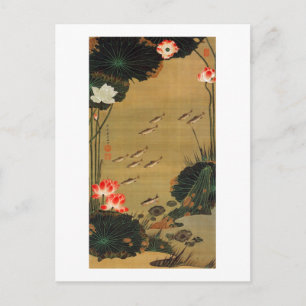 17. 蓮 池 遊 図, 若 冲 Teich mit Lotus, Jakuchū Postkarte
