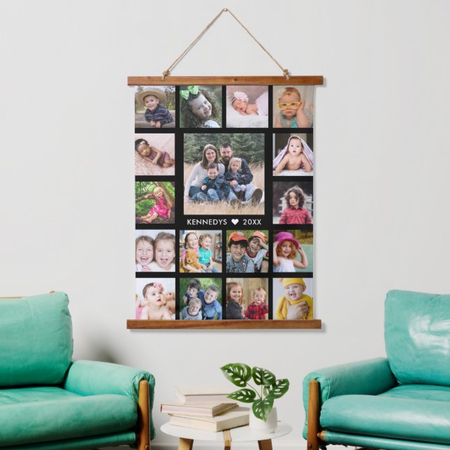 17 Familienfotocollage kreieren Ihr eigenes Schwar Wandteppich Mit Holzrahmen (Wohnzimmer)